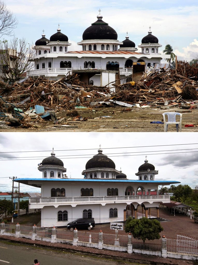 Foto 10 Tahun Peringatan Tsunami Aceh (Sebelum dan Sesudah)
