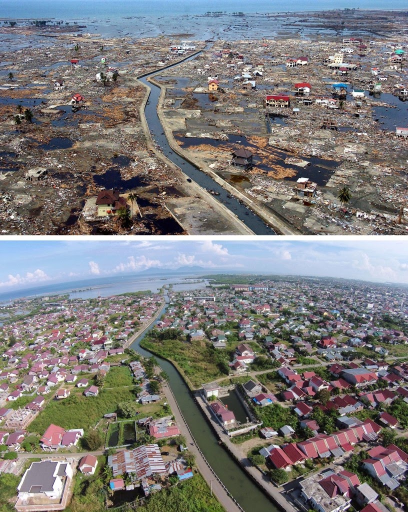 Foto 10 Tahun Peringatan Tsunami Aceh (Sebelum dan Sesudah)