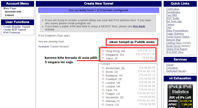 Cara Mendapatkan IPv6 Gratis Dari Hurricane Electric