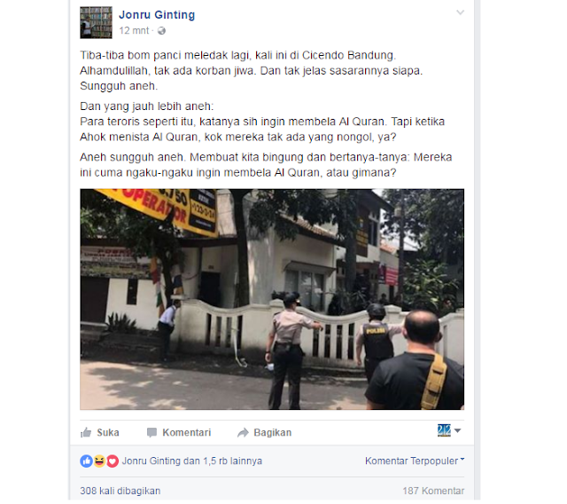 Jonru: Bom Panci adalah Rekayasa dan Sandiwara. Benarkah?