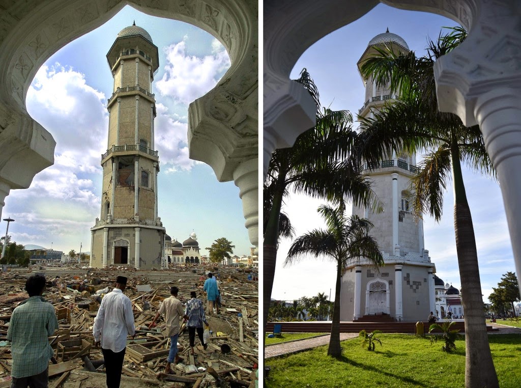 Foto 10 Tahun Peringatan Tsunami Aceh (Sebelum dan Sesudah)