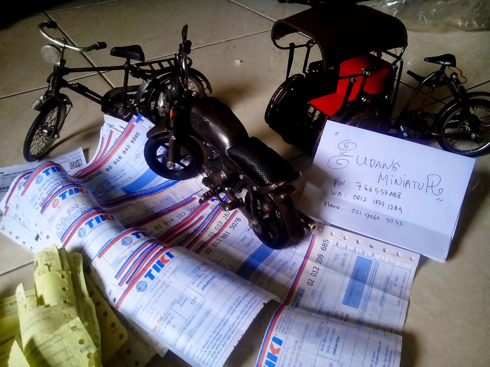 Miniatur Sepeda Onthel, Becak, Motor CB dll (Kualitas Eksport)