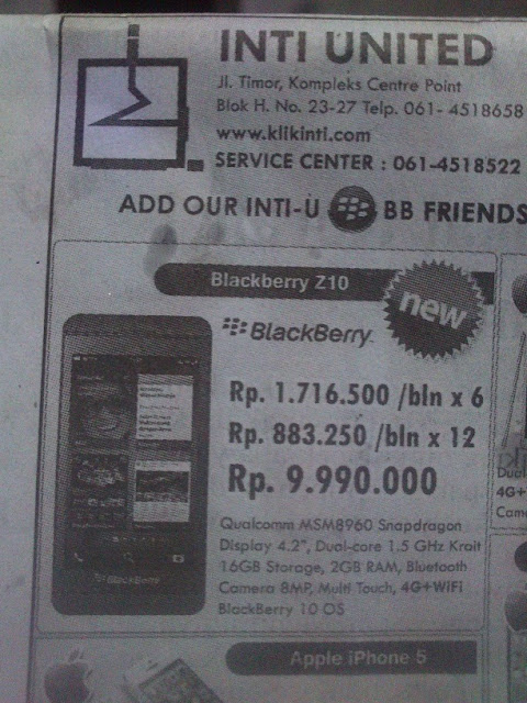 BlackBerry Z10 Mulai dipasarkan di Indonesia, Harga Rp 9.9 Jutaan