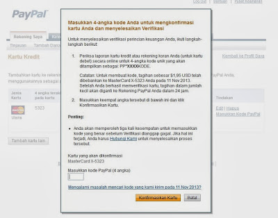 cara verivikasi paypal via kartu debit BNI