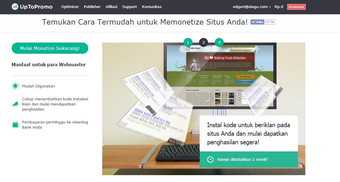 UpToPromo Monetizing Situs Anda, Bergabung menjadi Publisher
