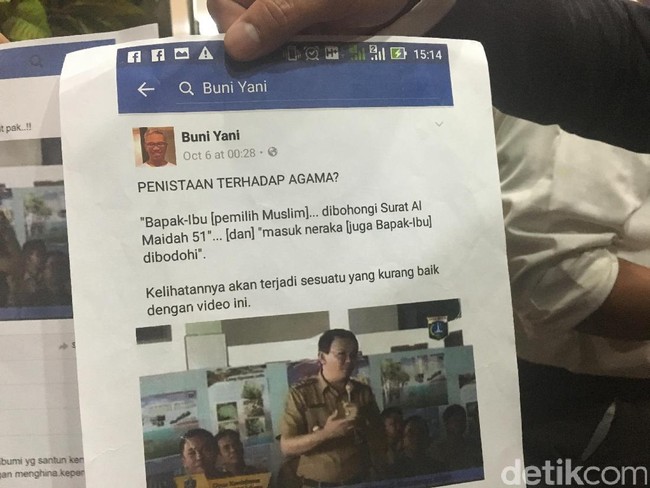 Ini Postingan Status Buni Yani yang Menyeretnya Jadi Tersangka