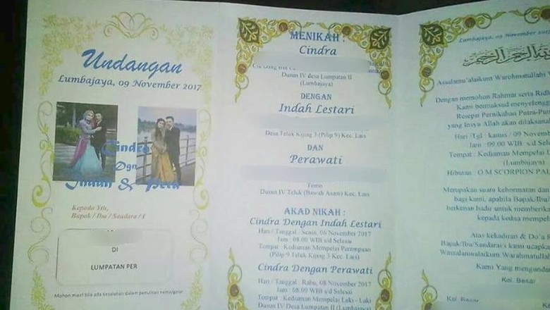 Viral! Undangan Pria di Sumsel yang akan Nikahi 2 Wanita Sekaligus