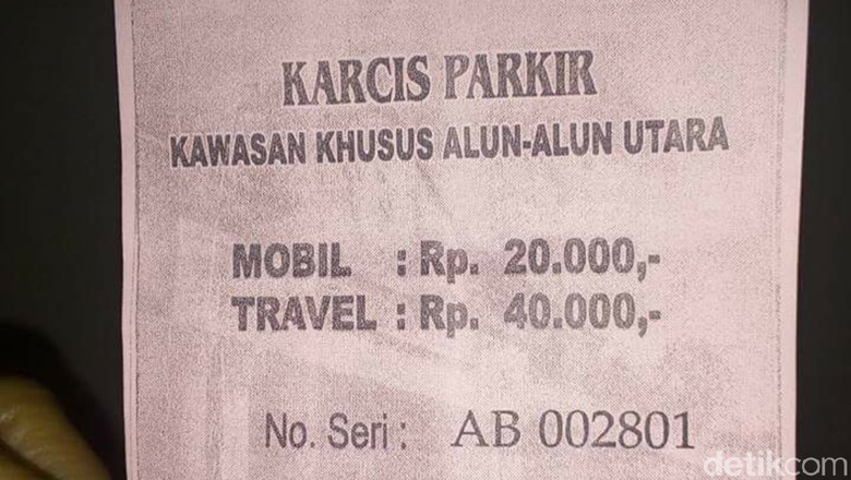 Beredar Foto Karcis Parkir di Alun-alun Yogya yang Harganya Nuthuk