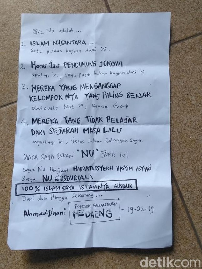 Ahmad Dhani Tulis Surat Sebut Dirinya 'NU Gusdurian'