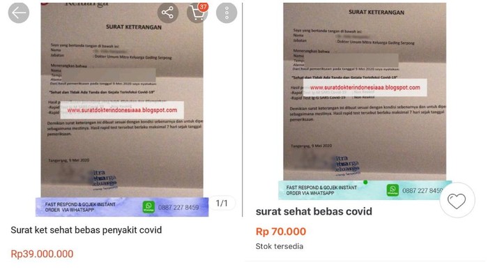 Viral Surat Sehat Bebas COVID-19 Dijual Rp 70 Ribu di Lapak Online