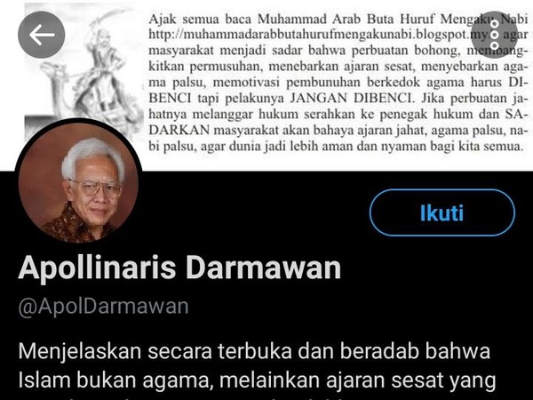 Hina Agama Islam, Apollinaris Darmawan Divonis 5 Tahun Bui