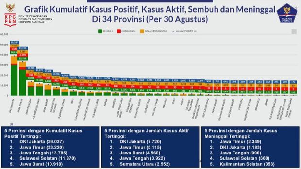 Grafik Corona RI: DKI Kasus Positif Tertinggi, Jatim Meninggal Tertinggi