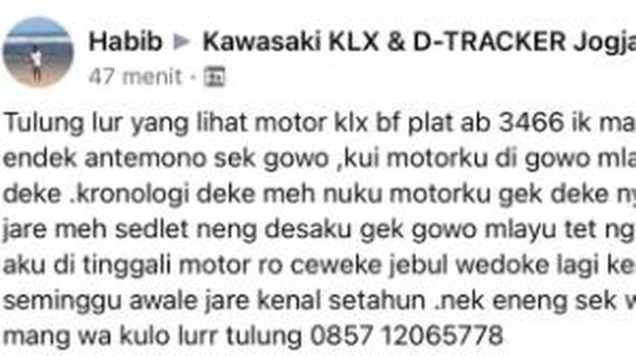 Viral, Beli KLX Belum Bayar Malah Bawa Kabur Motor, Ceweknya Ditinggalin!