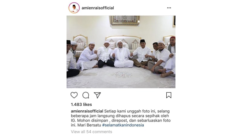 Instagram Hapus 3 Postingan Amien Rais soal Bertemu Rizieq dan Prabowo