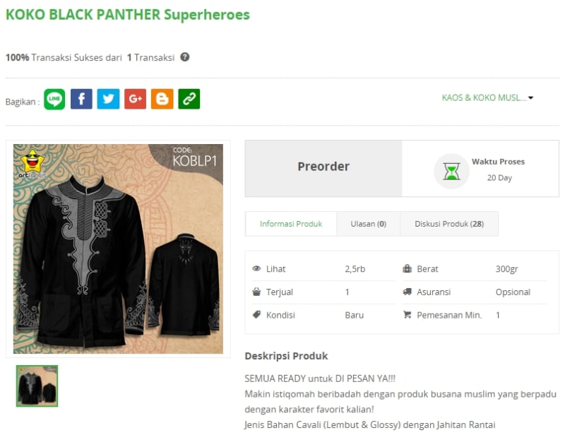 Baju Koko Black Panther Jadi Viral di Media Sosial, Banyak Dijual di Toko Online