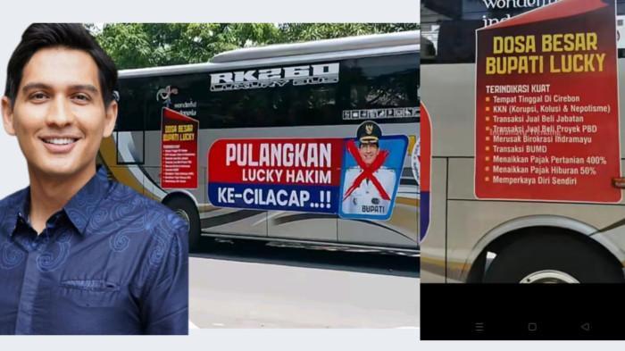 Massa Tulis 10 Dosa Besar Bupati Indramayu Lucky Hakim di Bus Pulang ke Cilacap