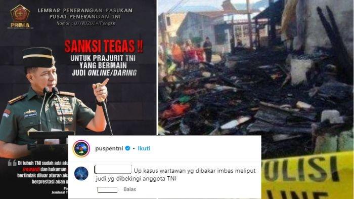 Instagram Puspen TNI Diserang Warganet Usai Pembakaran Rumah Sempurna Pasaribu