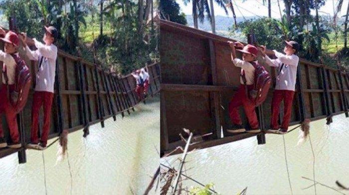 Siswa SD Gelantungan di Jembatan Nyaris Ambruk, Rafa: Pak Jokowi Saya Mau Jembatan