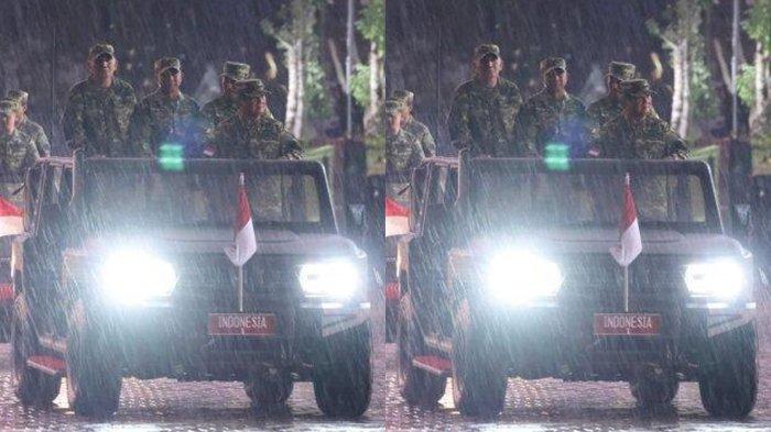 Prabowo dan Puluhan Menteri hujanan Saat Parade, Bangga Lihat Anak Buahnya Basah