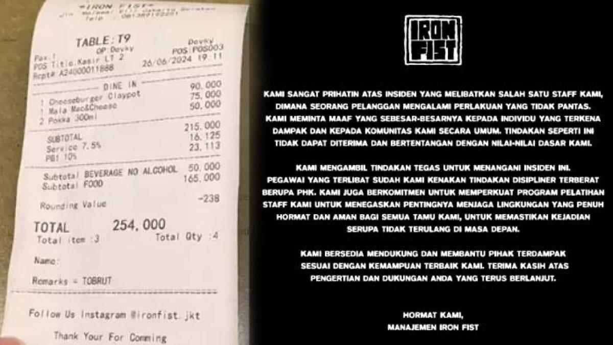 Pelanggan Restoran Protes Diberi Nama Tobrut di Struk Pembayaran, Langsung Dipecat