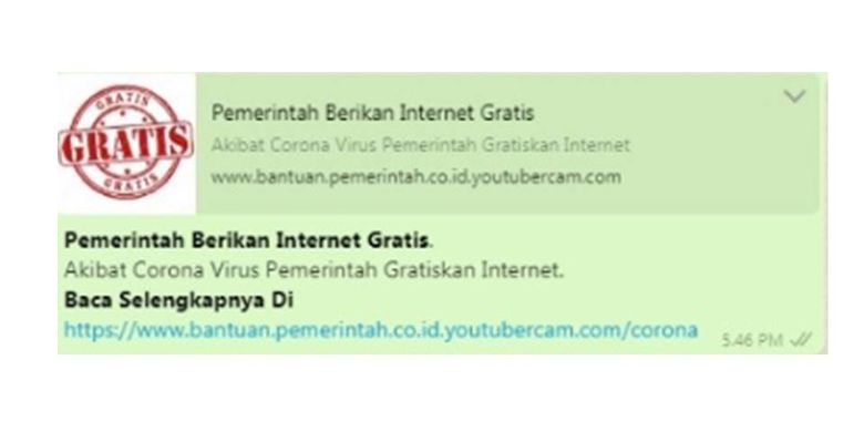 &#91;HOAKS&#93; Link &quot;Pemerintah Berikan Internet Gratis&quot;