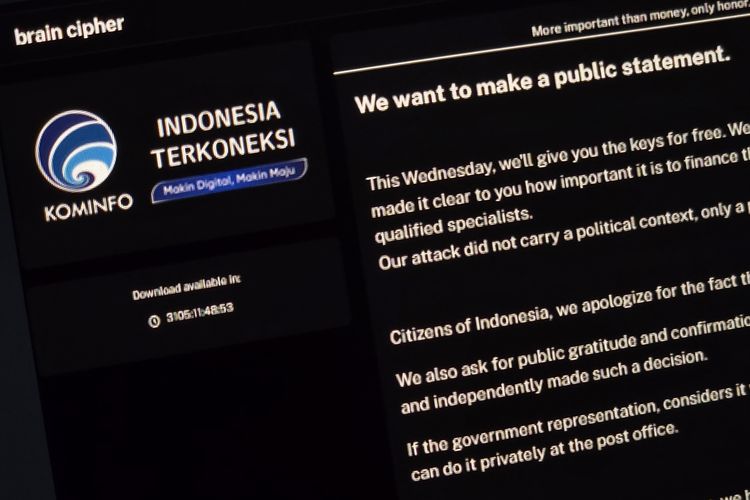 Server PDN Bakal Pulih,Hacker Kasih"Kunci"Gratis,Pemerintah Tak Perlu Bayar