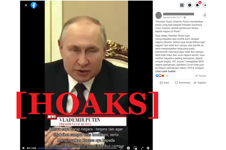 &#91;HOAKS&#93; Putin Peringatkan Indonesia agar Tak Ikut Campur Konflik Rusia-Ukraina&#91;HOAKS&#93;