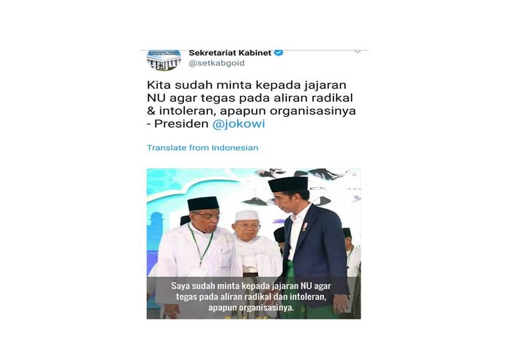 Salah Kutip Pernyataan Jokowi, &quot;Tweet&quot; di Akun Setkab Akhirnya Dihapus