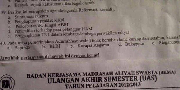 Soal UAS di Jombang Pun Lecehkan Gus Dur