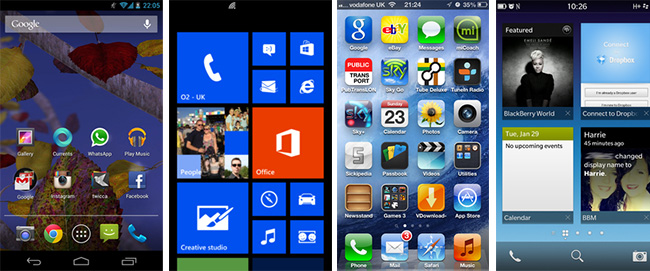 Perbandingan BlackBerry 10, Android, iOS dan WP8