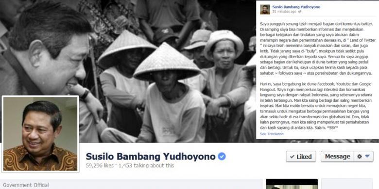 "Posting" Perdana Presiden SBY di Facebook: Tidak Jarang Saya Di-"Bully"