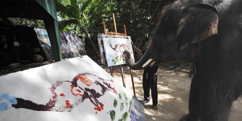 Hebat Gajah Ini Bisa Melukis Dirinya Sendiri