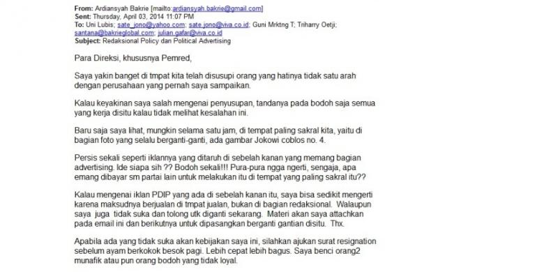 Ardi Bakrie Murka Iklan Jokowi Muncul di Viva.co.id