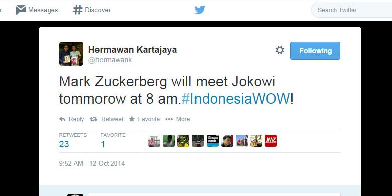 &#91;wowo kapan??&#93; Besok Pagi, Bos Facebook Temui Jokowi