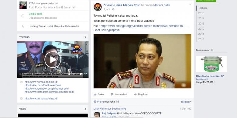 Akun Humas Polri "Share" Petisi Dukung Buwas, Netizen Ramai Komentar "Copot"