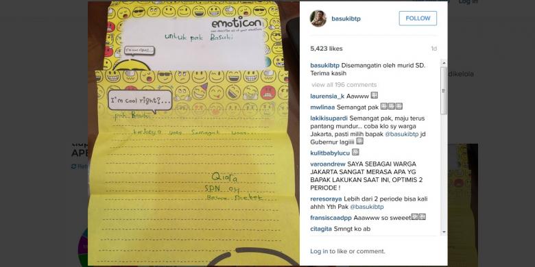 surat-siswi-sd-yang-menyemangati-diunggah-ahok-di-instagram