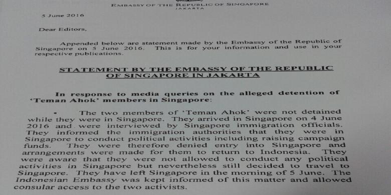 Pendiri &quot;Teman Ahok&quot; Bantah Keterangan Kedubes RI di Singapura