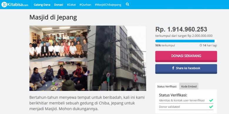 Kumpulkan Donasi Nyaris Rp 2M, Masjid Chiba Cetak Rekor Crowdfunding