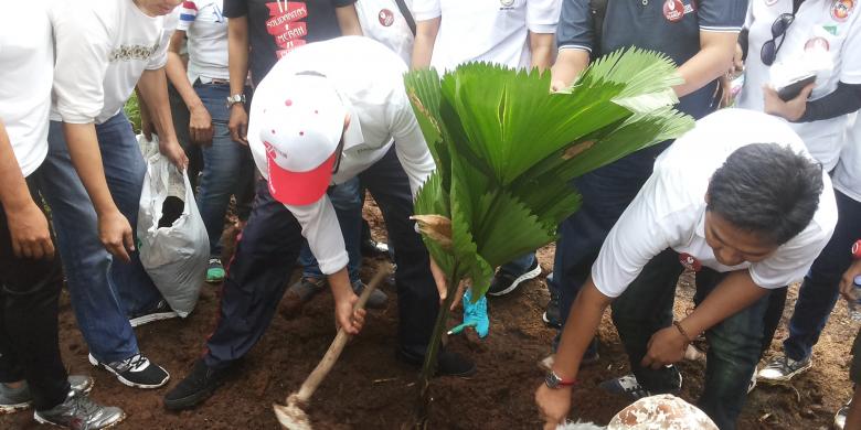 Relawan Ahok-Djarot Bantu Rapikan Taman Depan Balai Kota