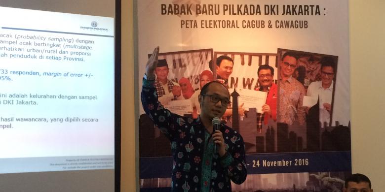 Charta Politika: Agus-Sylvi 29,5%, Ahok-Djarot 28,9%, Anies-Sandi 26,7%