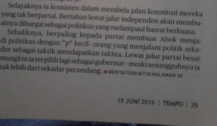 Majalah Tempo: Ahok Seorang Pecundang