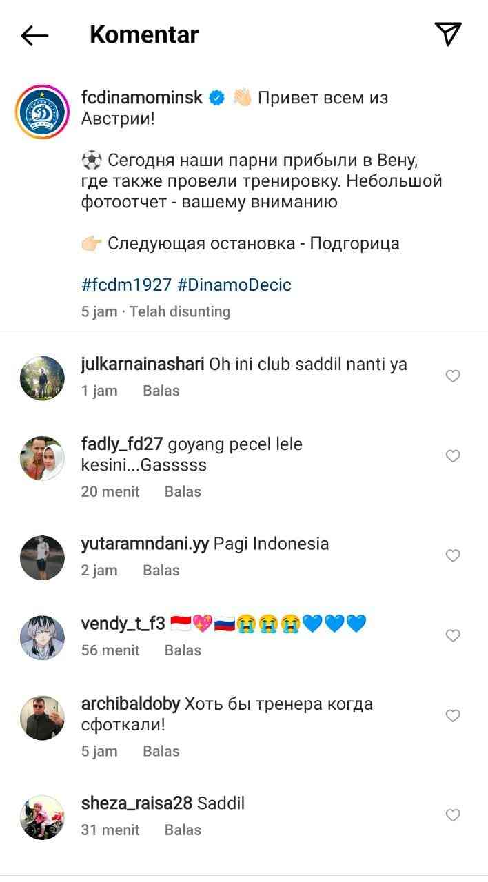 Saddil Ramdani Dikabarkan ke Dinamo Minsk, Netizen Serbu Instagram klub Belarus
