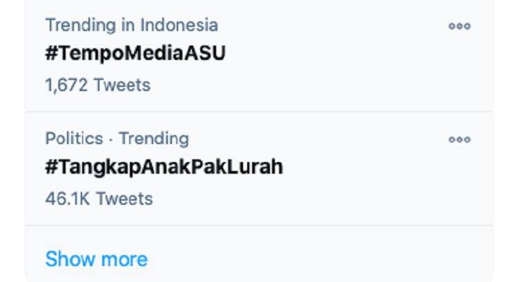 Tagar 'Tempo Media Asu' Trending di Twitter