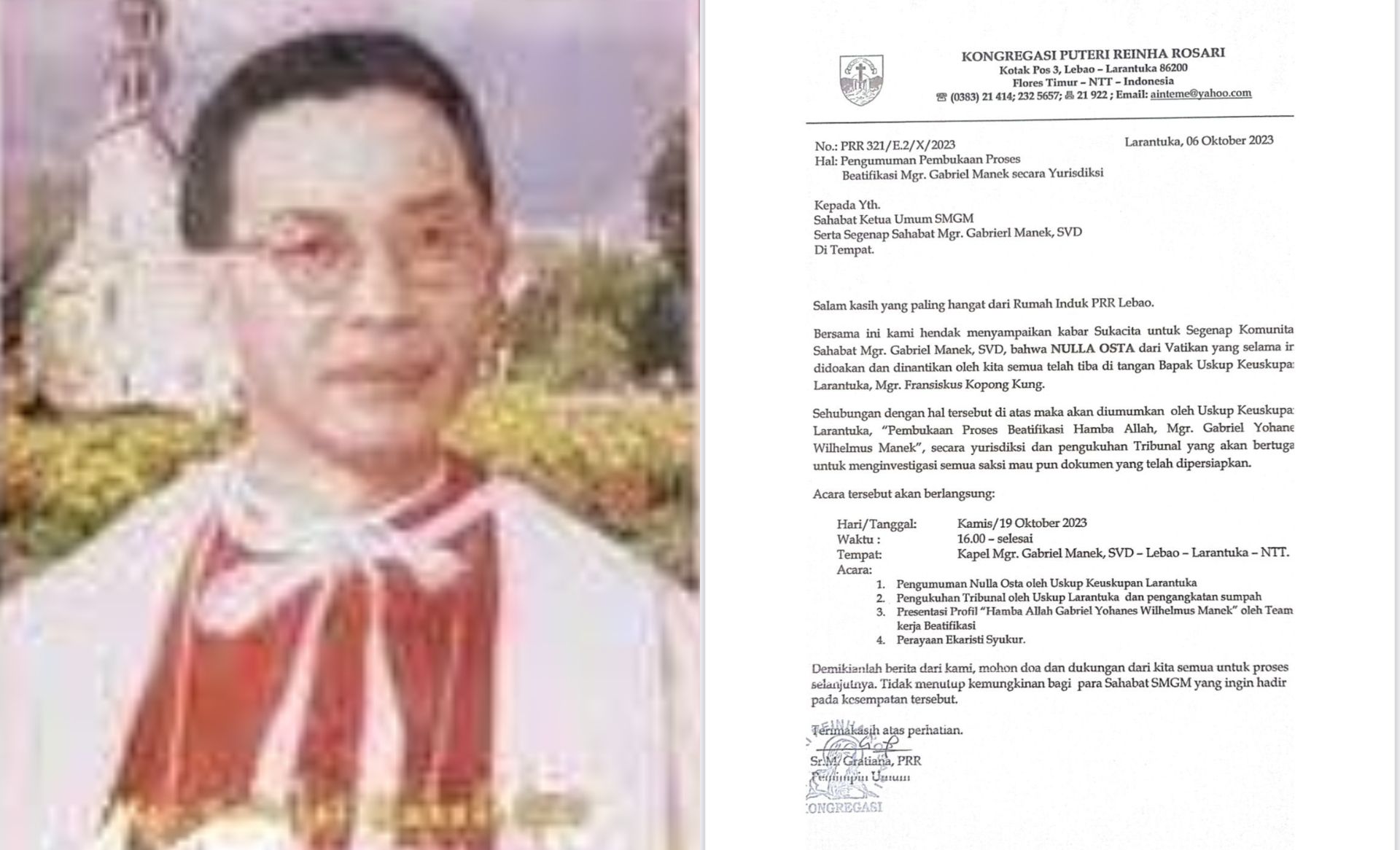 Mgr. Gabriel Yohare Wiihelmus Manek Akan Jadi Orang Suci Pertama dari Indonesia
