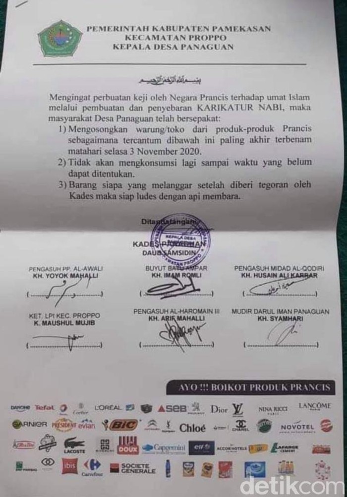 Ini Isi Edaran Kades di Pamekasan yang Minta Warga Boikot Produk Prancis