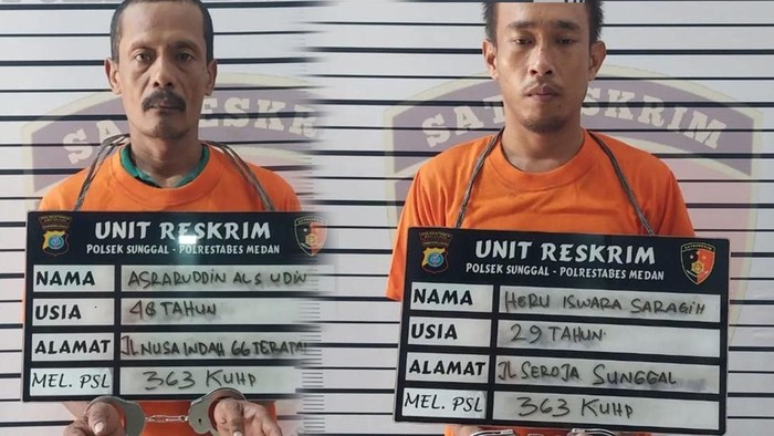 Tampang 2 Pencuri Beton Drainase di Medan Berbaju Tahanan
