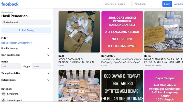 Kacau! Marketplace Facebook Jadi Tempat Jualan Obat Aborsi