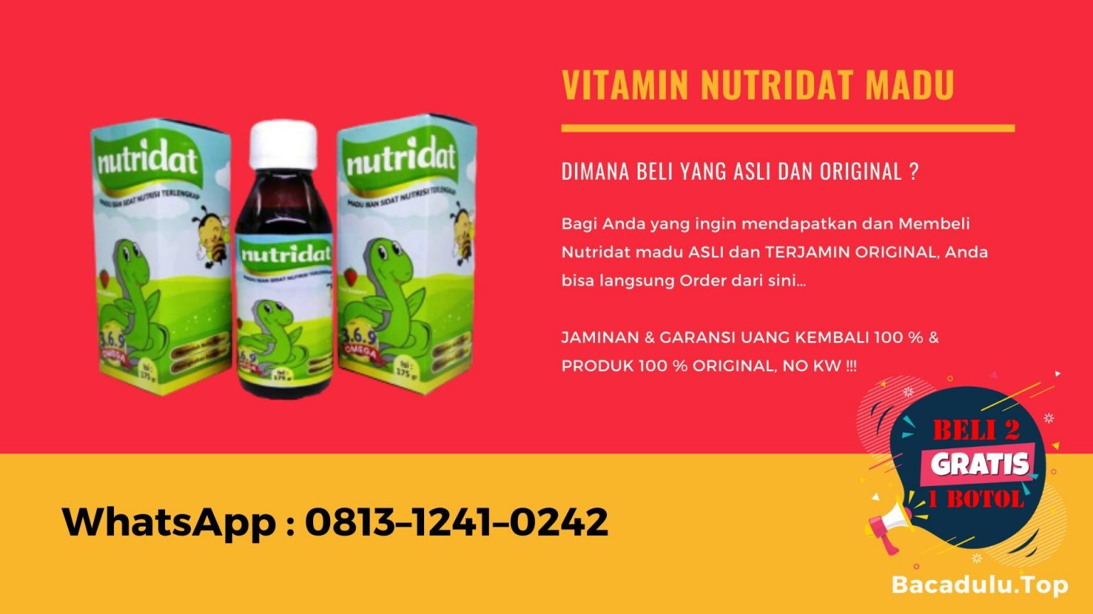 0813-1241-0242, Nutridat Madu Vitamin Anak Terlaris Original Beli 2 Gratis 1