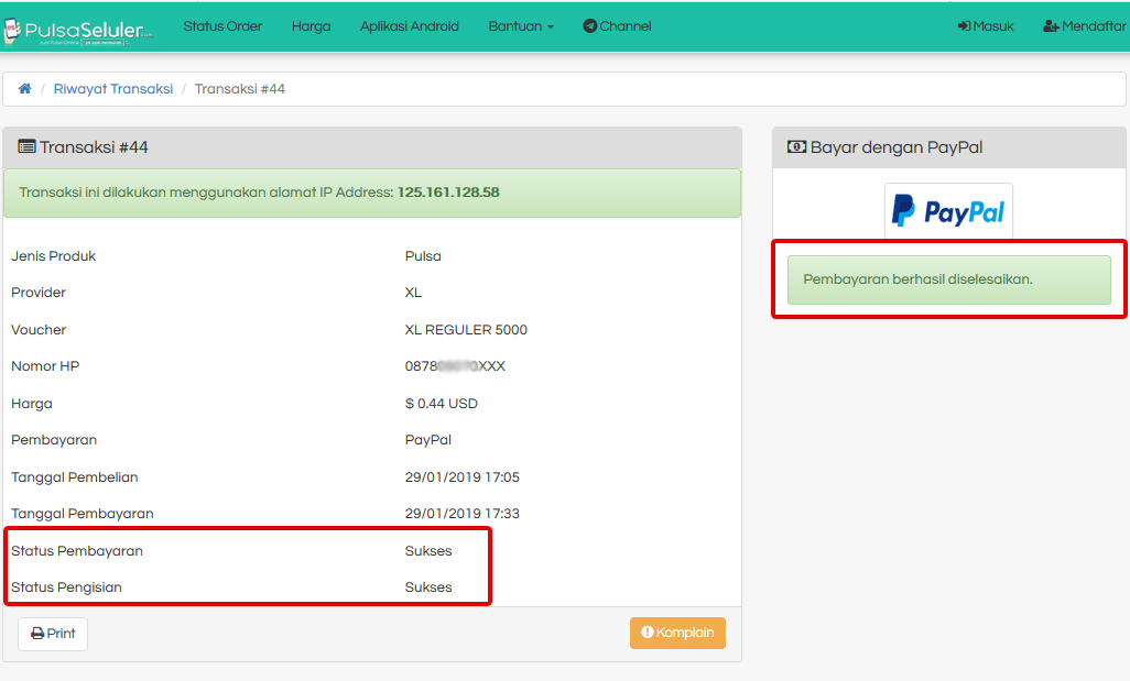 Cara Beli Pulsa Seceara Online via PayPal