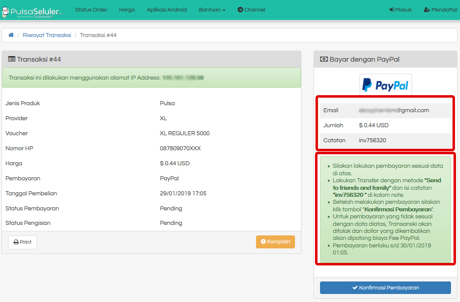 Cara Beli Pulsa Seceara Online via PayPal